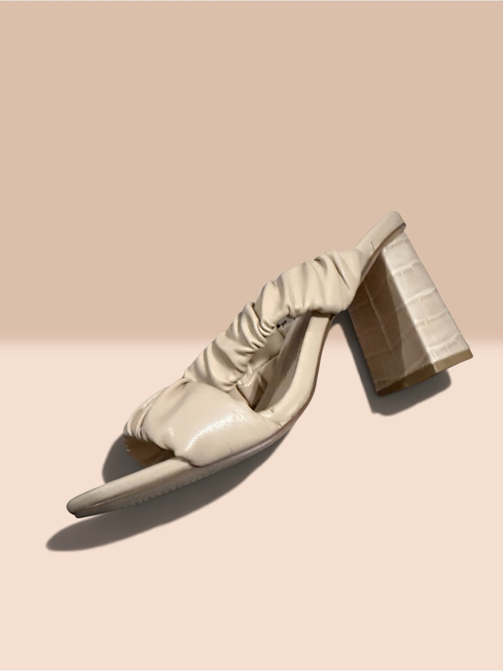 Womens Cream Ruched Block Heel Slide Sandals